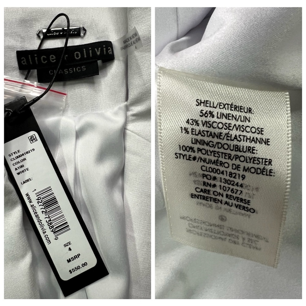 Alice + Olivia Shan White Linen Rolled Cuff Blazer Jacket - Picture 13 of 14